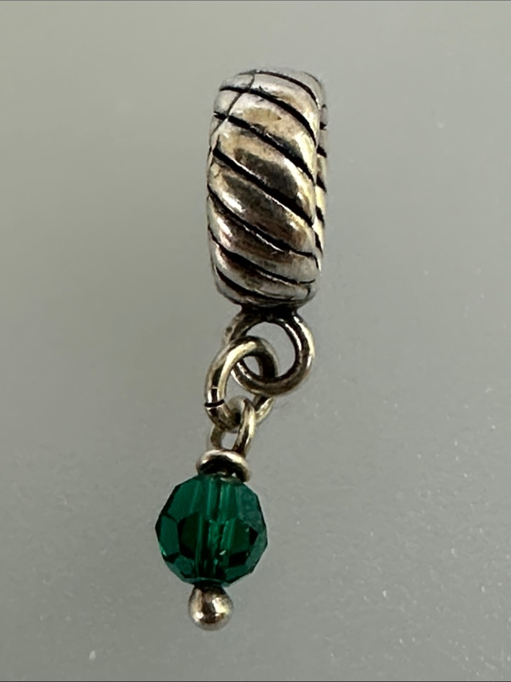 Pandora Charm with Green Crystal Faceted Bead